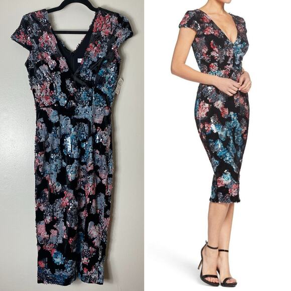 NWT DRESS THE POPULATION DRESS ALLISON BURNOUT VELVET SEQUIN METALLIC COCKTAIL - Picture 1 of 15